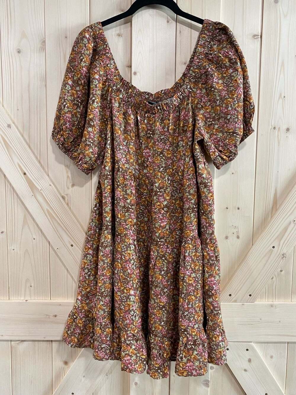 Wild Fable Brown Floral Puff Sleeve Cottagecore Mini Dress Large